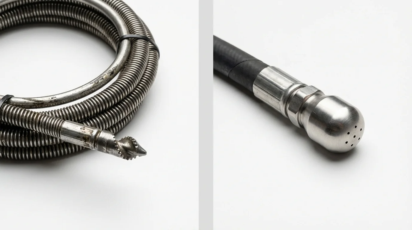Drain snake cable and hydro jetting nozzle used for drain cleaning in Soap Lake, WA